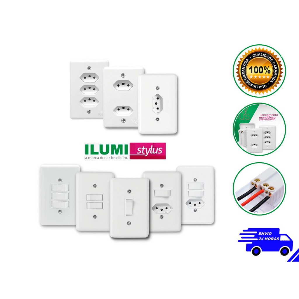 Tomada 10a 20a E Interruptor Simples Paralelo Tree Way 3w Ventilador