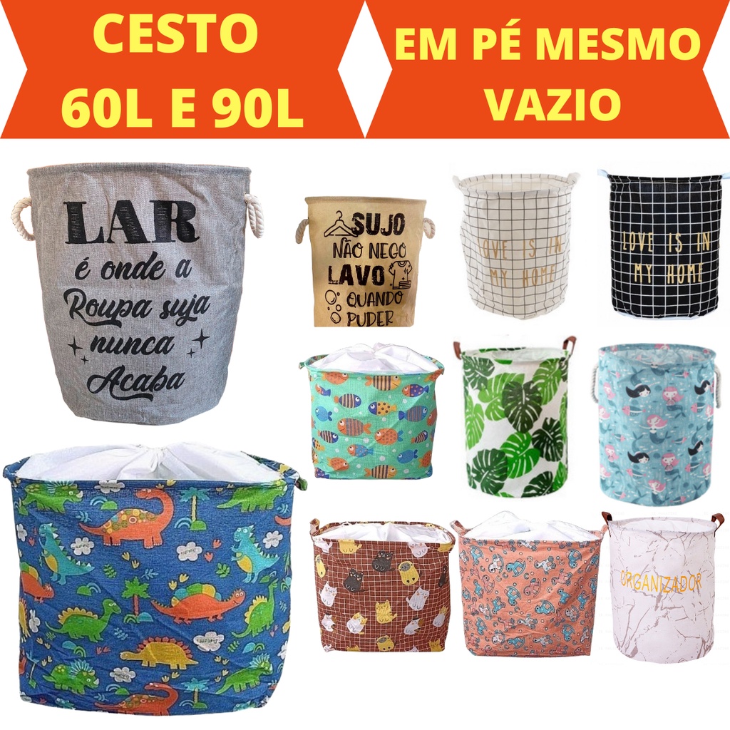 Cesto de Roupa Suja Tecido Dobrável Organizador Objetos Brinquedos