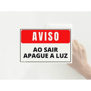 Placa de Sinalização Aviso Ao Sair Apague a Luz 15 x 20 Vermelha