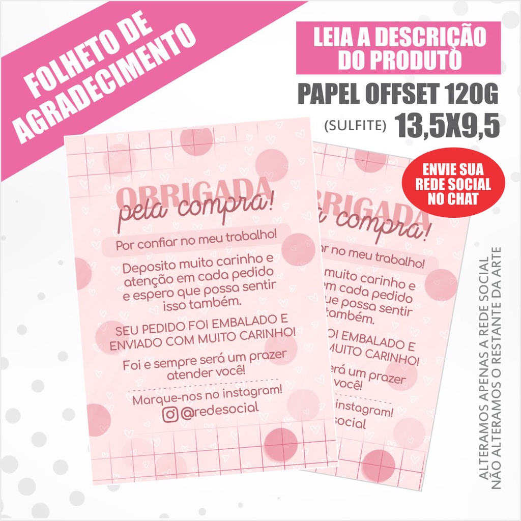 100 Folheto De Agradecimento Ao Cliente 13 5x9 5cm Sulfite 120g