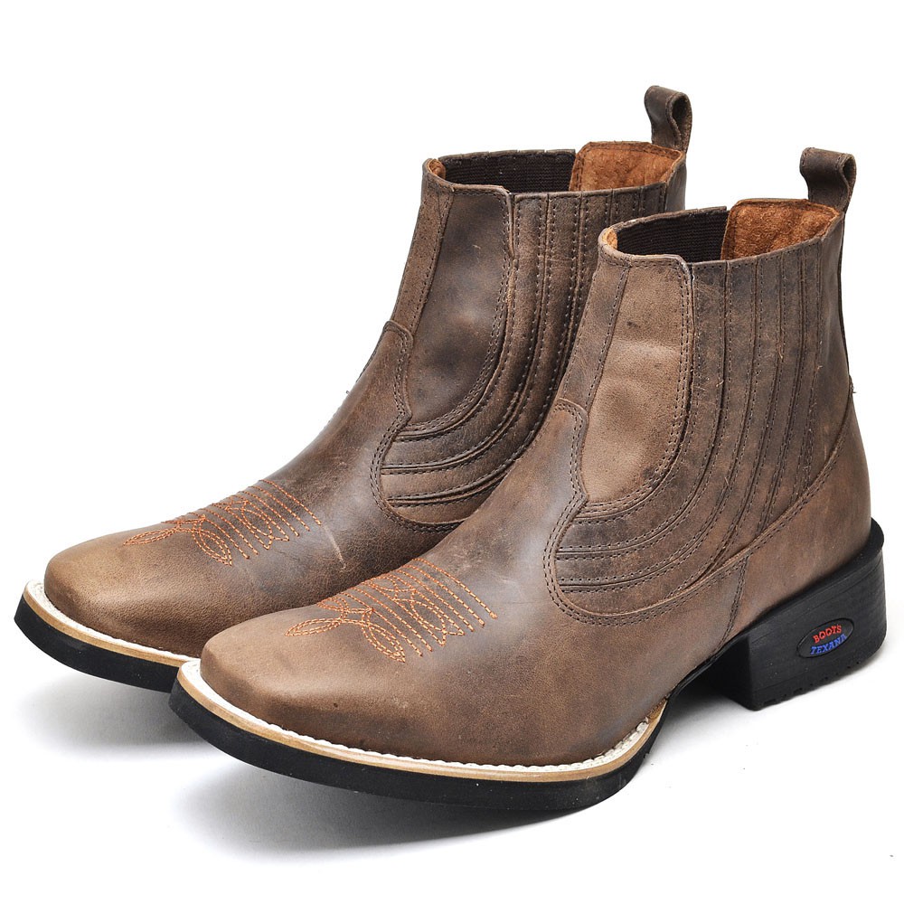 Bota Masculina Country Texana Bico Quadrado Cano Curto Estonada