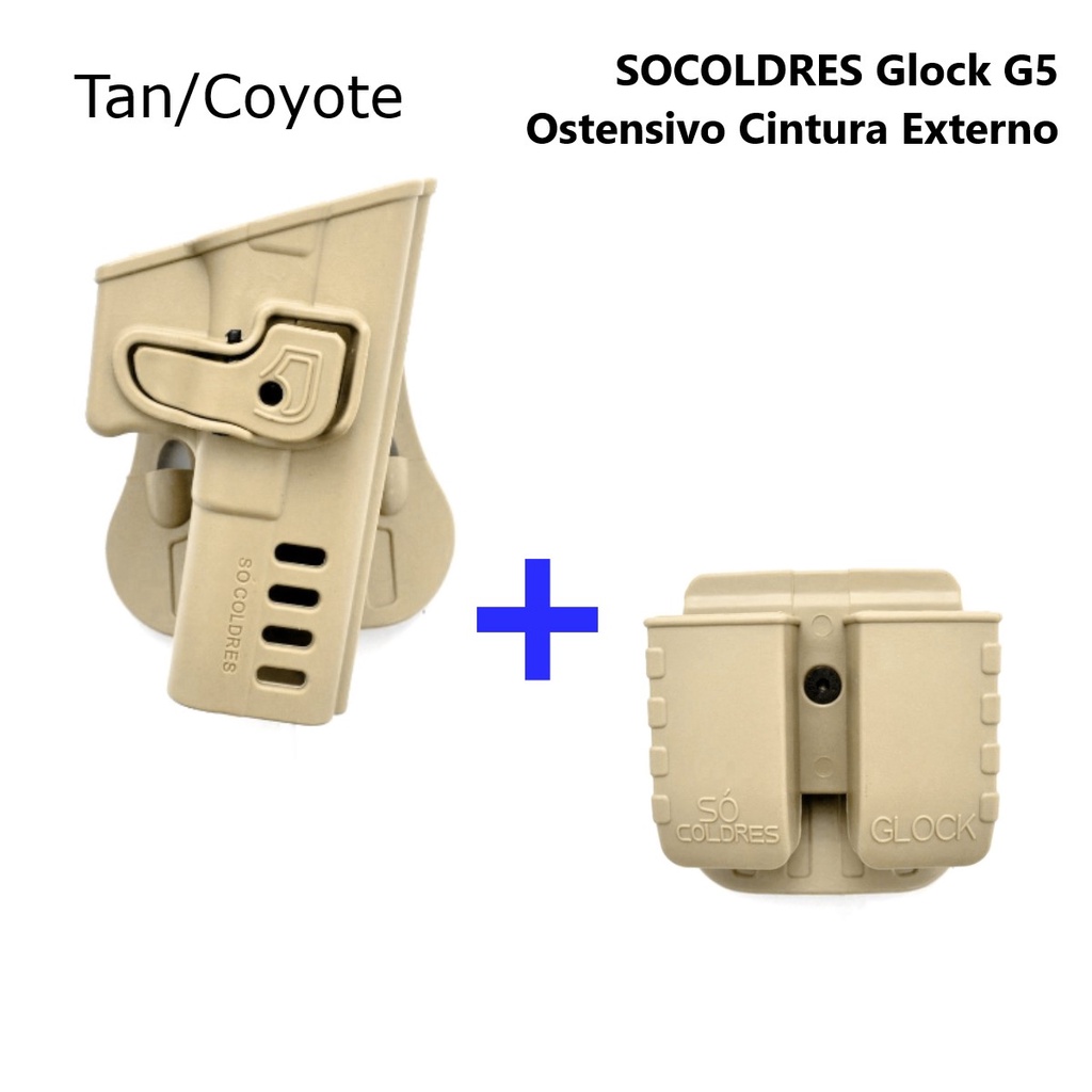 Kit Coldre Glock G17 G19 G21 G22 TAN PRF Gen5 Porta Carregador Duplo