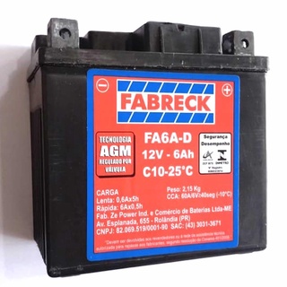 Bateria Fabreck FA6AD 6Ah Bros Xre Titan Shopee Brasil