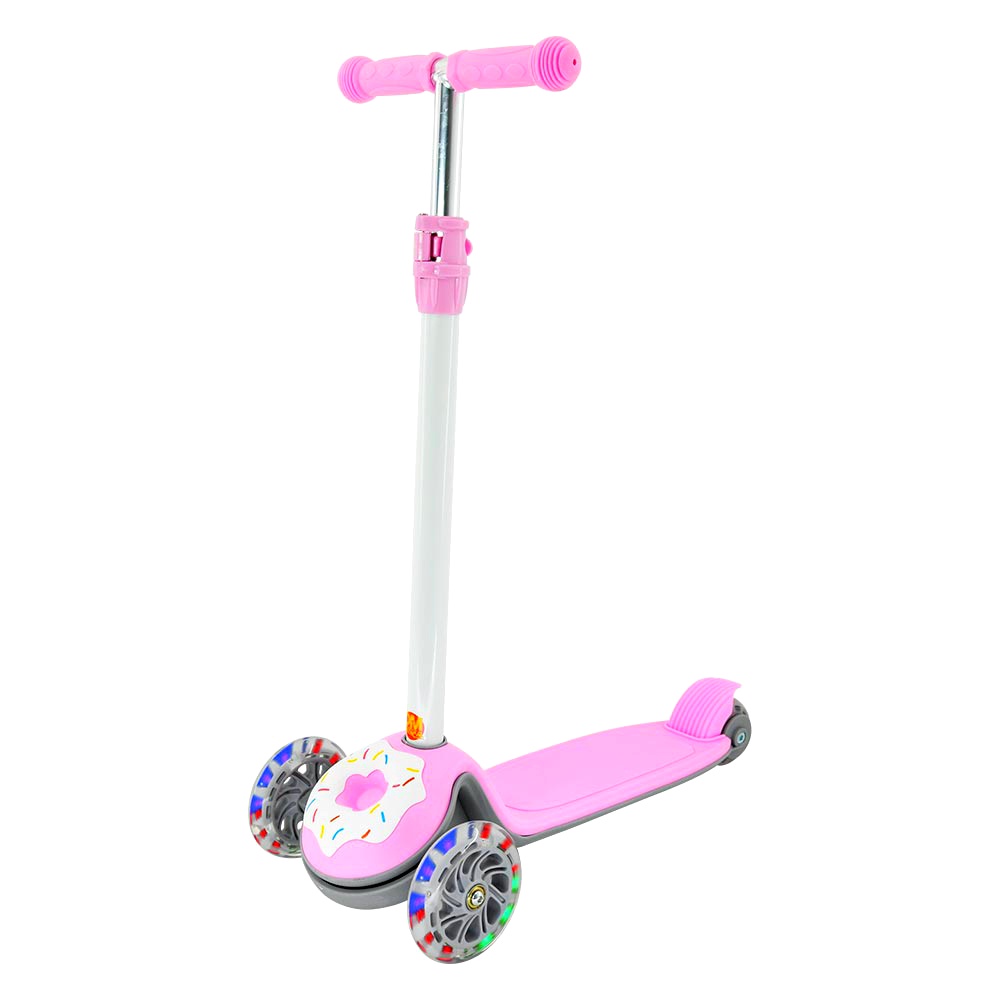 Patinete Scooter Radical Rosquinha Rosa Luz Nas Rodas Dm Toys