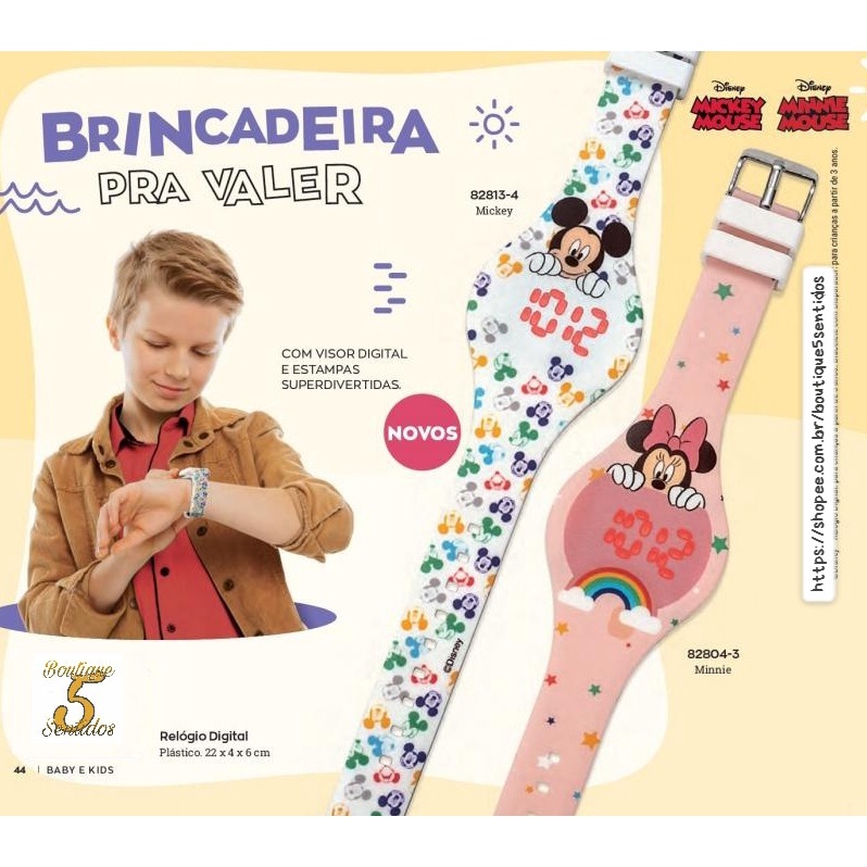 Relógio Digital Infantil Minnie ou Mickey Avon Shopee Brasil