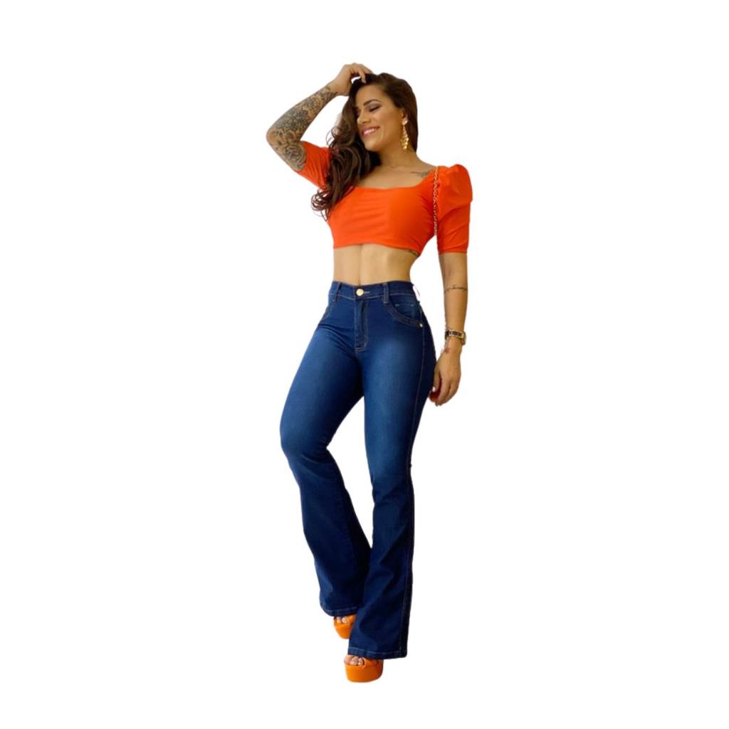 Calca Jeans Flare Feminina Boca De Sino Bailarina Cintura Alta Shopee