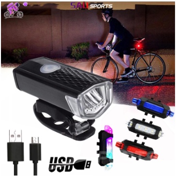 Kit Farol 3 Leds Bike Bicicleta Lanterna Sinalizador Traseira Led USB