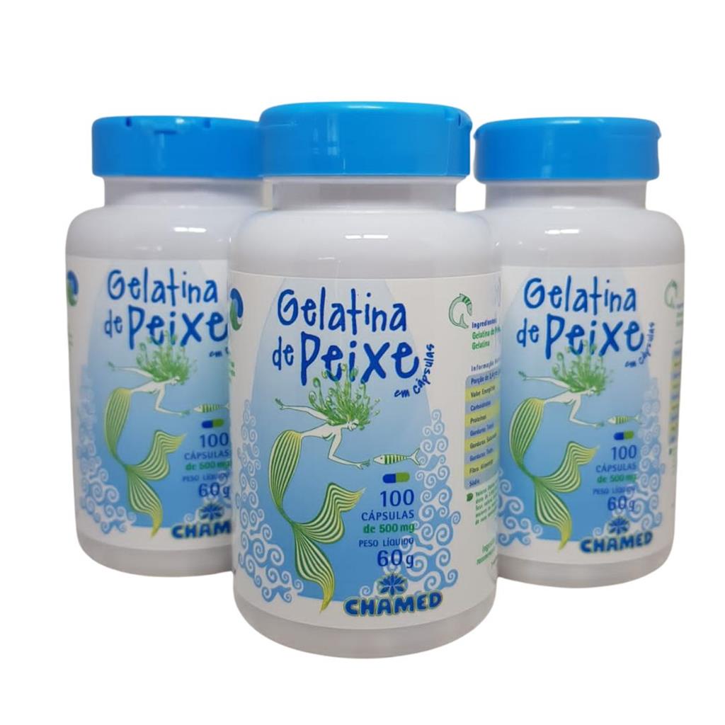 Gelatina De Peixe 500mg Kit 3 X 100 Capsulas Chamed Shopee Brasil