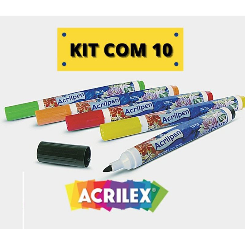 Kit 10 Canetas Acrilpen Acrilex Para Tecido Marcador De Tecido Pronta