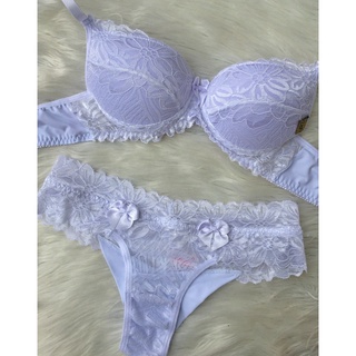 Kit Conjunto De Lingerie Sexy Calcinha Fio Duplo Renda Milena