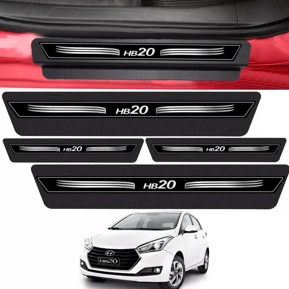 Kit 8 Peças Adesivo Carro Soleira Proteção Porta Hyundai HB20 Preto