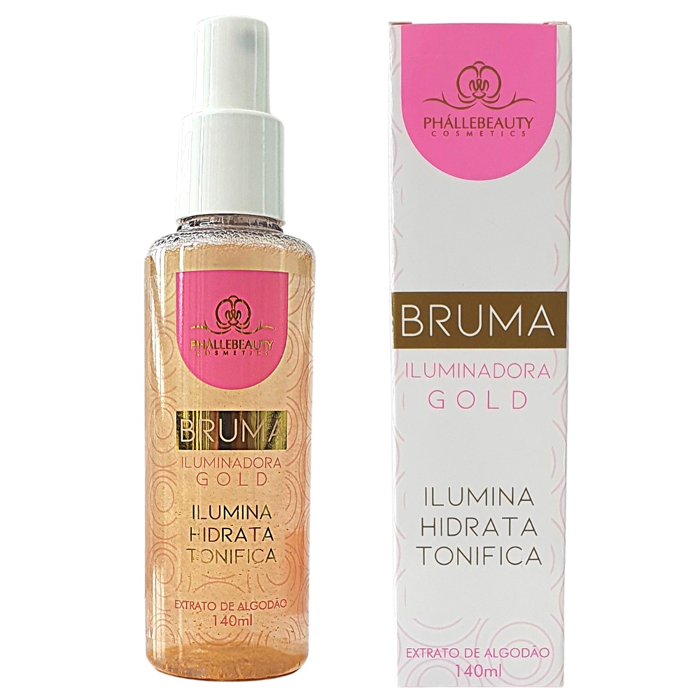 Bruma Facial Fixadora De Maquiagem Iluminadora Gold Phallebeauty 140 Ml