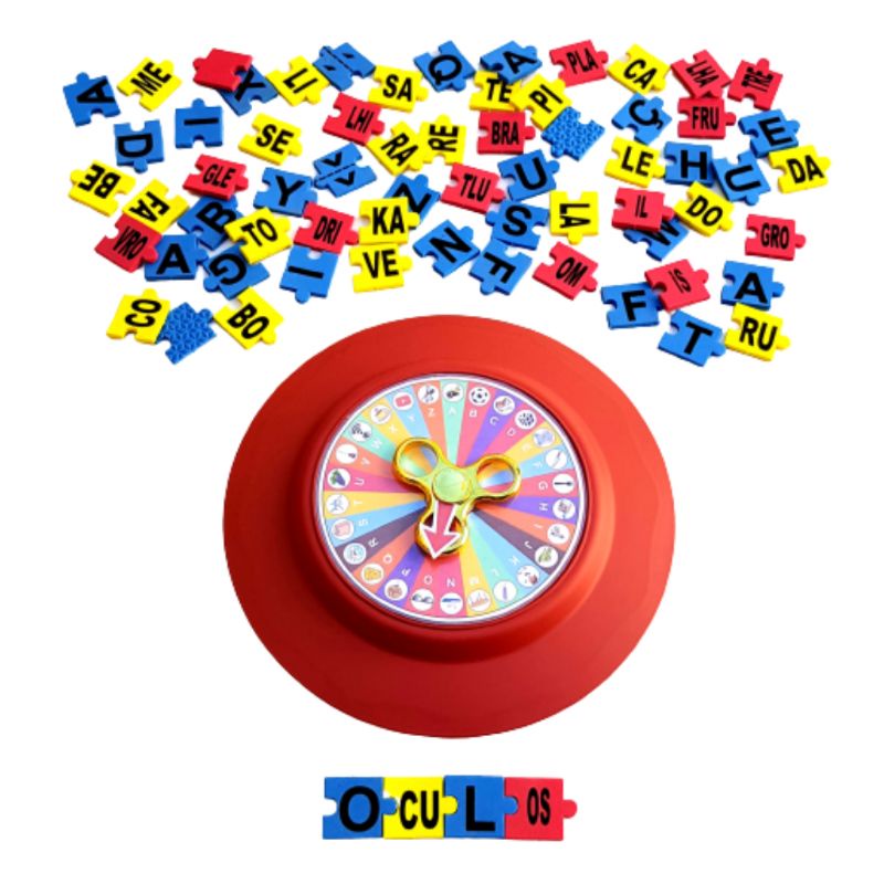 Brinquedo Roleta do Alfabeto com kit de Alfabetização - Alfabeto Móvel, Sílabas Simples e Sílabas Complexas em eva Alfabetização
