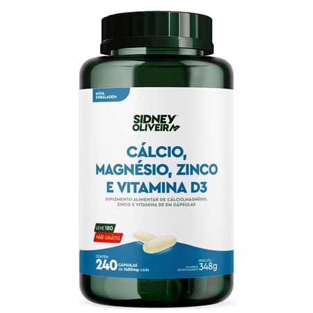 Magnesio Calcio Zinco Vitamina D3 Leve 240 Capsulas 1450mg Para Saúde