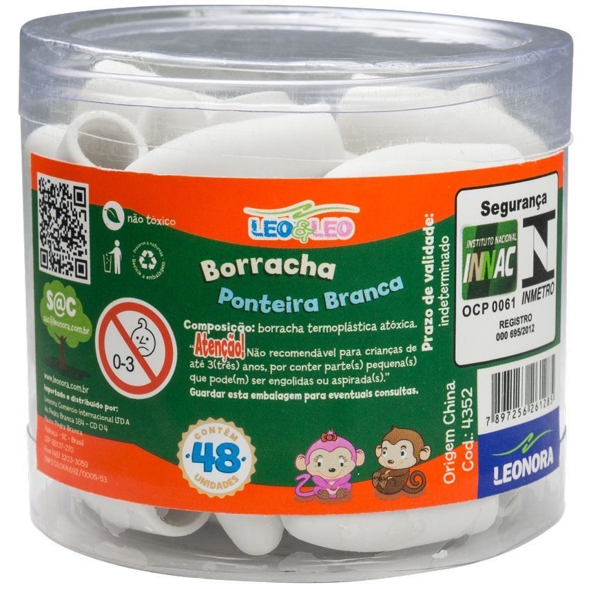 Borracha Ponteira Branca Escolar 48 Unidades Papelaria Material Escolar