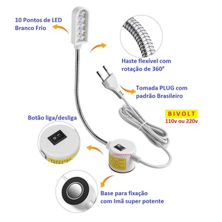 Lumin Ria Lampada Led C Haste Flex Vel Maquina Costura Shopee Brasil