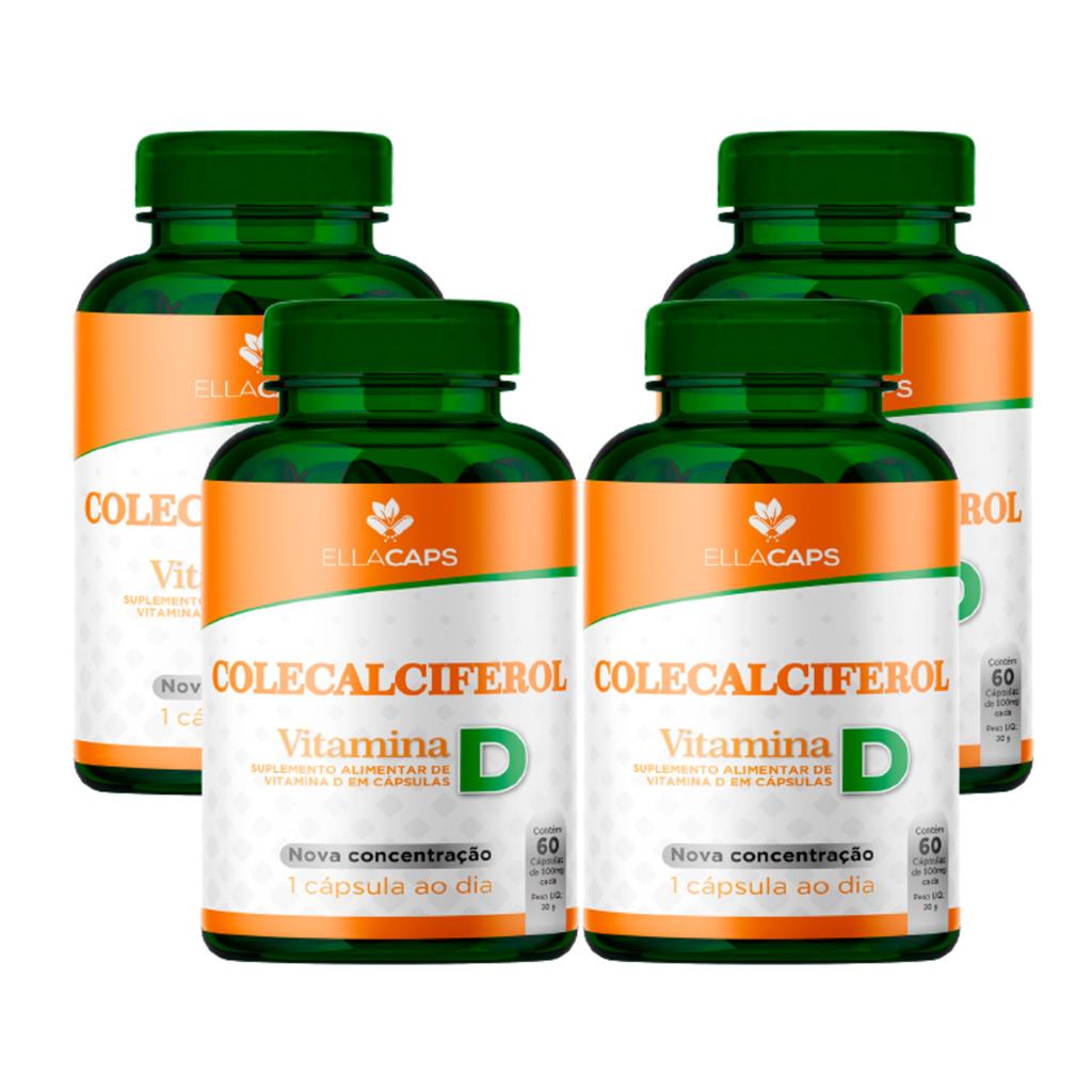 Kit 4 Colecalciferol Vitamina D Pote 60 Capsulas Ellacaps