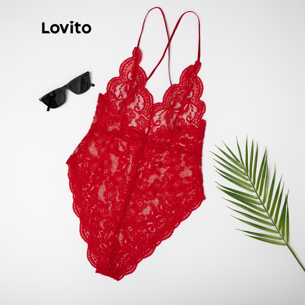 Lovito Sexy Conjunto De Lingerie De Renda Decote Em V L12058