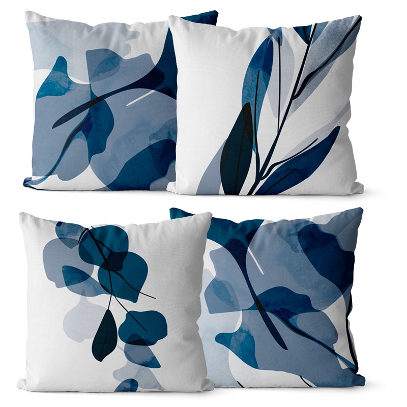 Kit 4 Capas De Almofadas Decorativas Floral Azul 45x45 Shopee Brasil