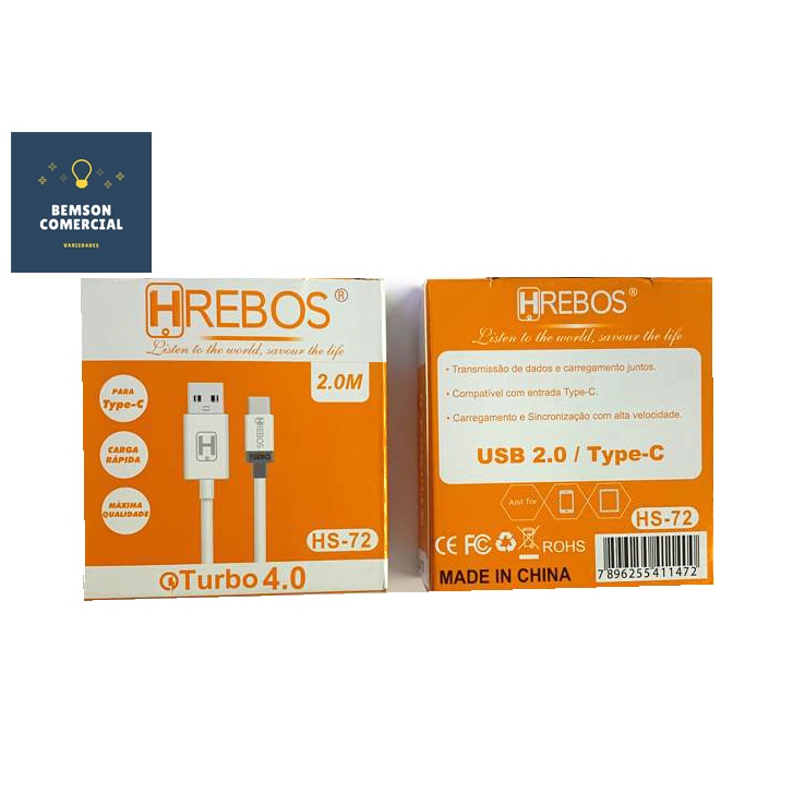 Cabo De Dados Turbo Branco M Type C A Hrebos Hs Shopee Brasil