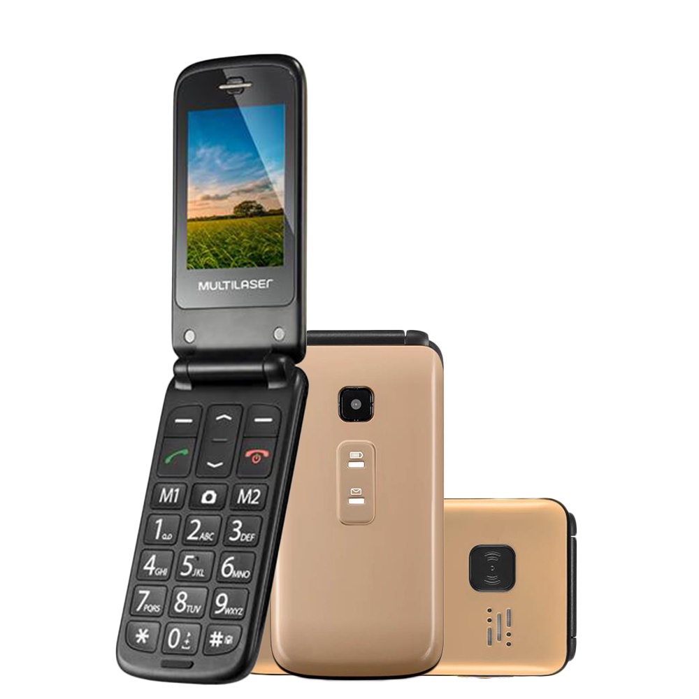 Celular Flip Vita Multilaser Dual Chip Mp3 Dourado Idoso Teclas Grandes