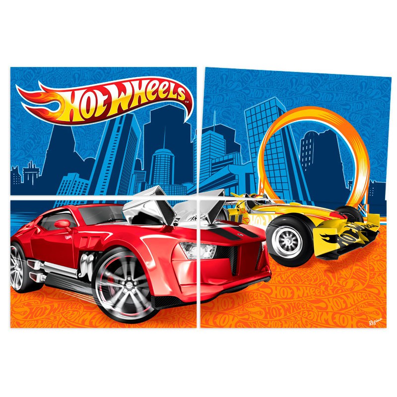 Kit 4 partes Painel de Festa no Tema Hot Wheels para decoração temática de Carros e Pista da Hot