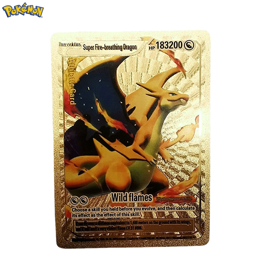 54 Pcs Cartões De Metal Ouro Pokemon Colecionador Cartas De Brilhantes