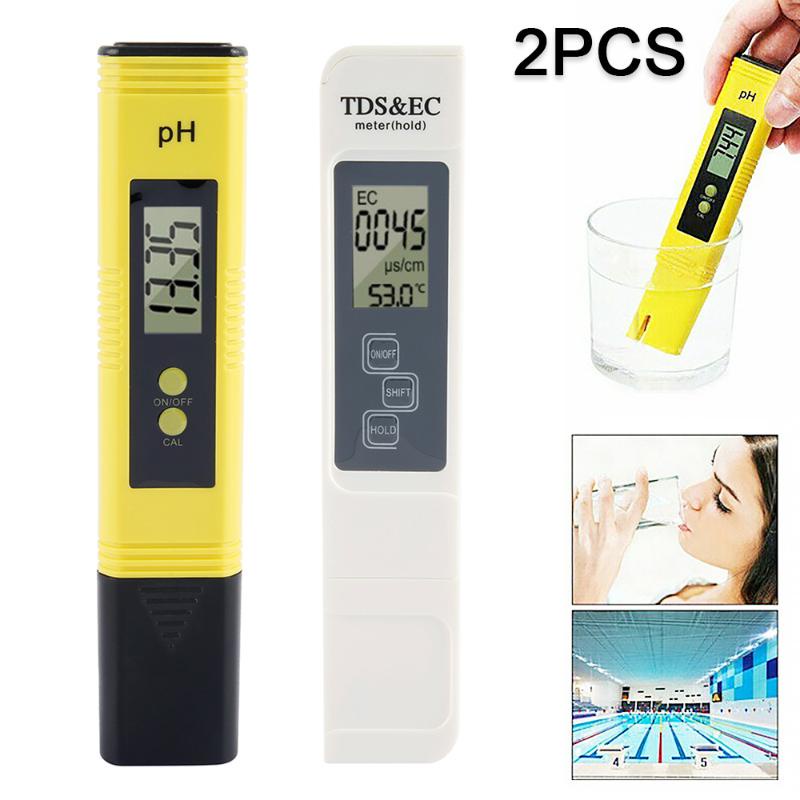 2pcs Medidor De Ph Digital Lcd Portátil Pureza De Água Tds Ec Medidor