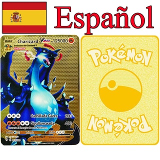 Novo Espanhol Pokemon Cartões De Metal Ouro Ferro Duro Pikachu GX