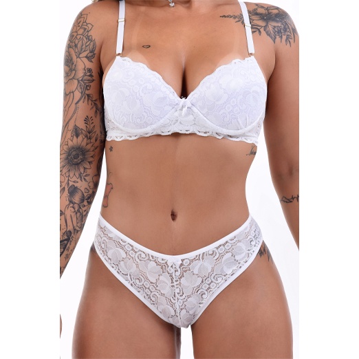 Kit 4 Conjunto De Lingerie Extra Luxo Calcinha Modelo Tanga Toda Em