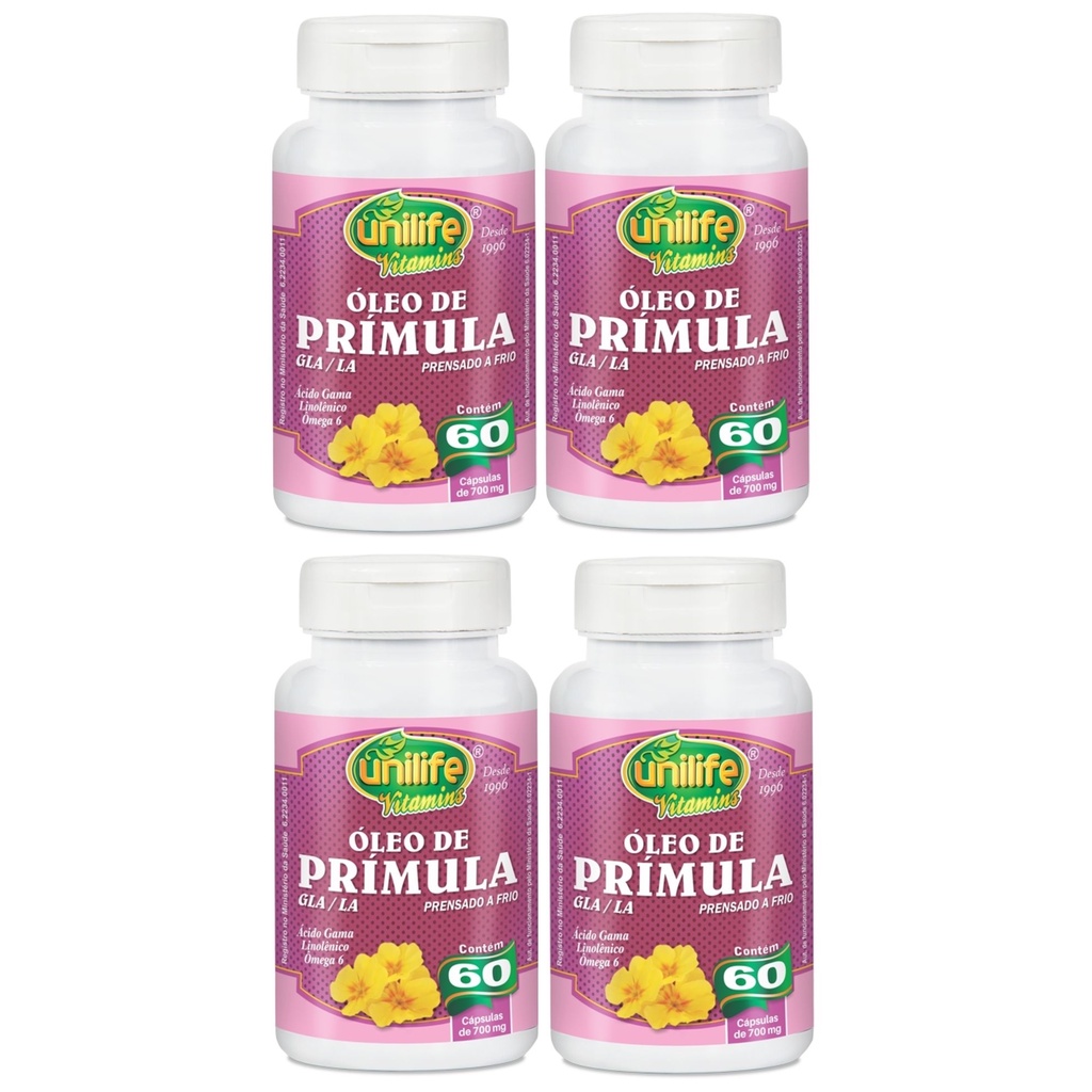 Kit 4 Óleos De Prímula 60 Cápsulas De 700mg Unilife Original