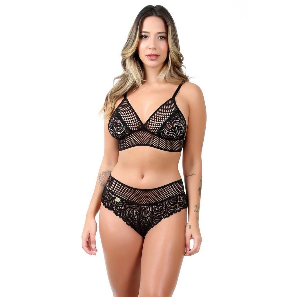 Conjunto Lingerie Calcinha E Sutia Beatriz C Renda Luxo Sensual