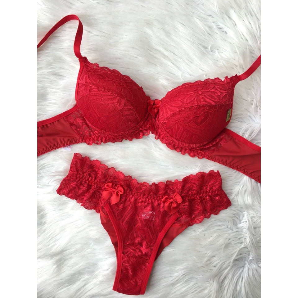 Kit Conjunto De Lingerie Sexy Calcinha Fio Duplo Renda Milena