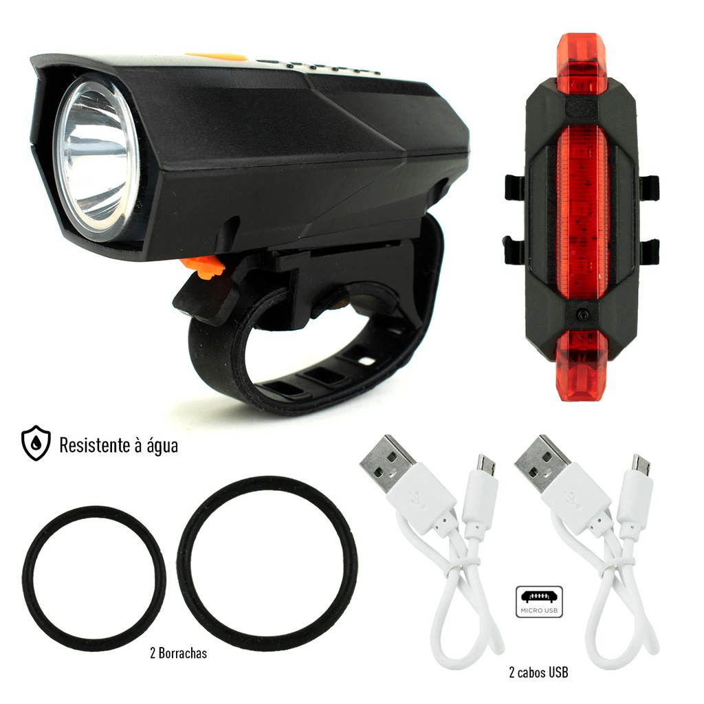 Kit Farol Bike Ciclismo Led Dianteiro Sinalizador Traseiro