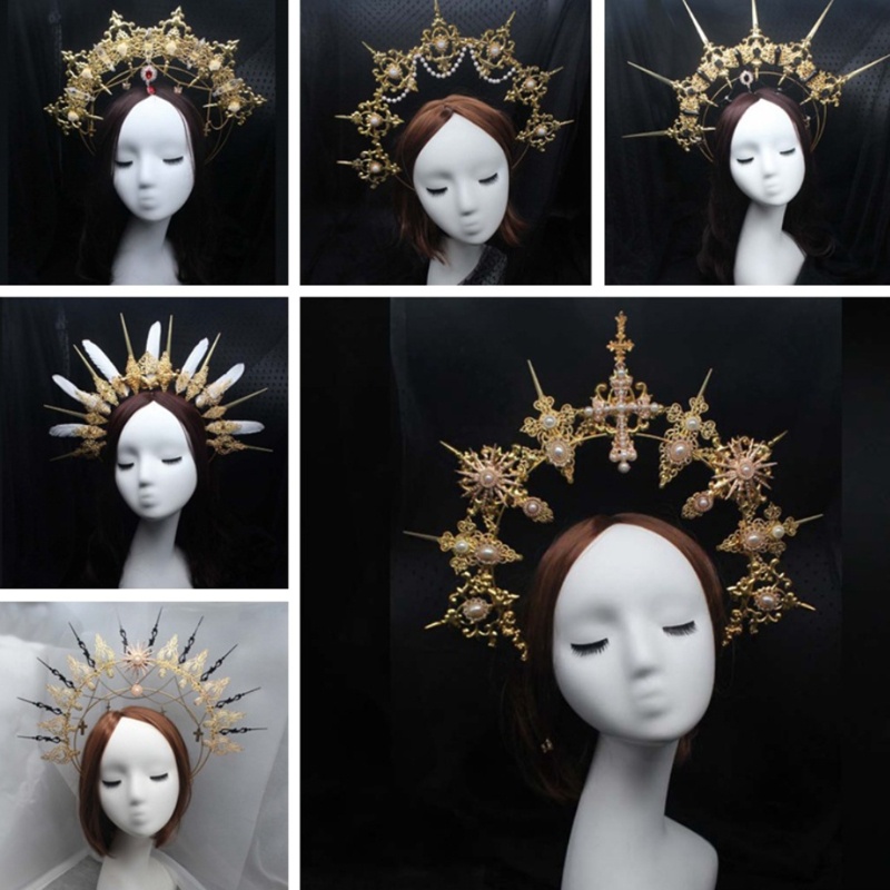 10Mk Gothic Lolita Tiara Coroa Headband DIY Pacote De Material De Halloween Sol Vintage Deusa Barroco Halo Cabeça Peças De Peças