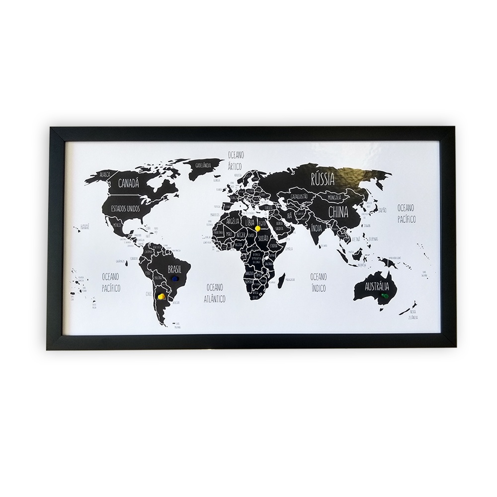 Quadro Decorativo Mapa Mundi Pin Pinar Viagens Pinos Preto Shopee