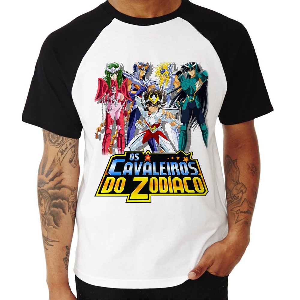 Camiseta Raglan Os Cavaleiros do Zodíaco Escorrega o Preço