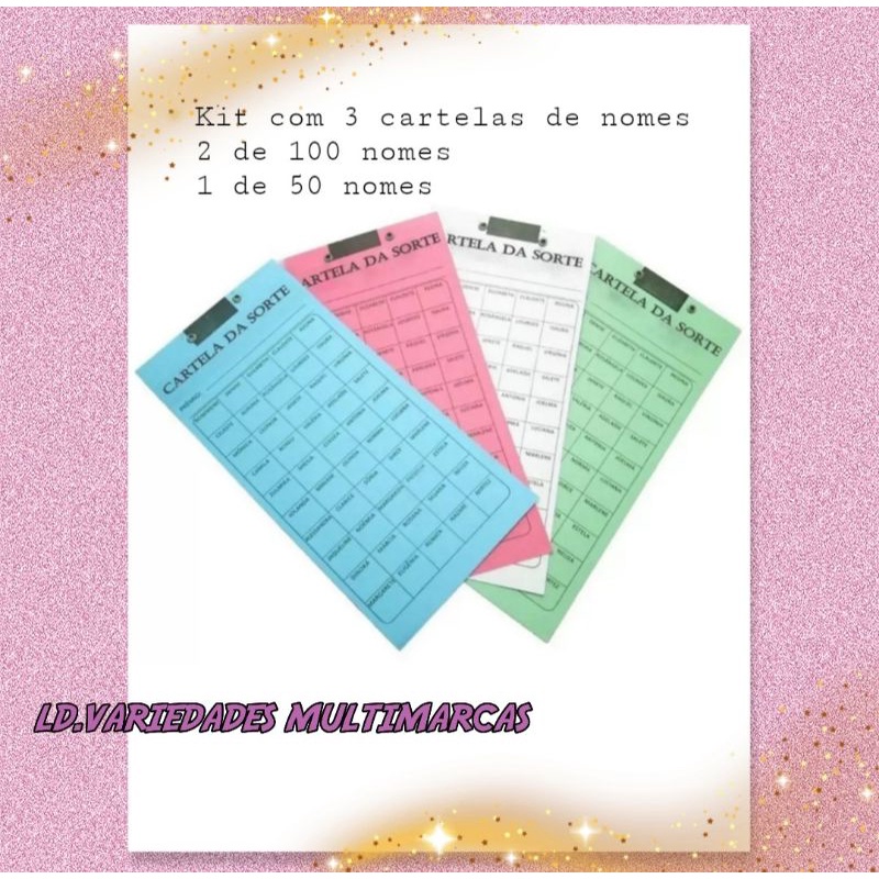 Kit Cartelas De Rifas De Nomes Shopee Brasil