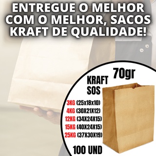 SACO KRAFT EMBALAGEM PARA DELIVERY C 100 UND ESCOLHA O SEU TAMANHO