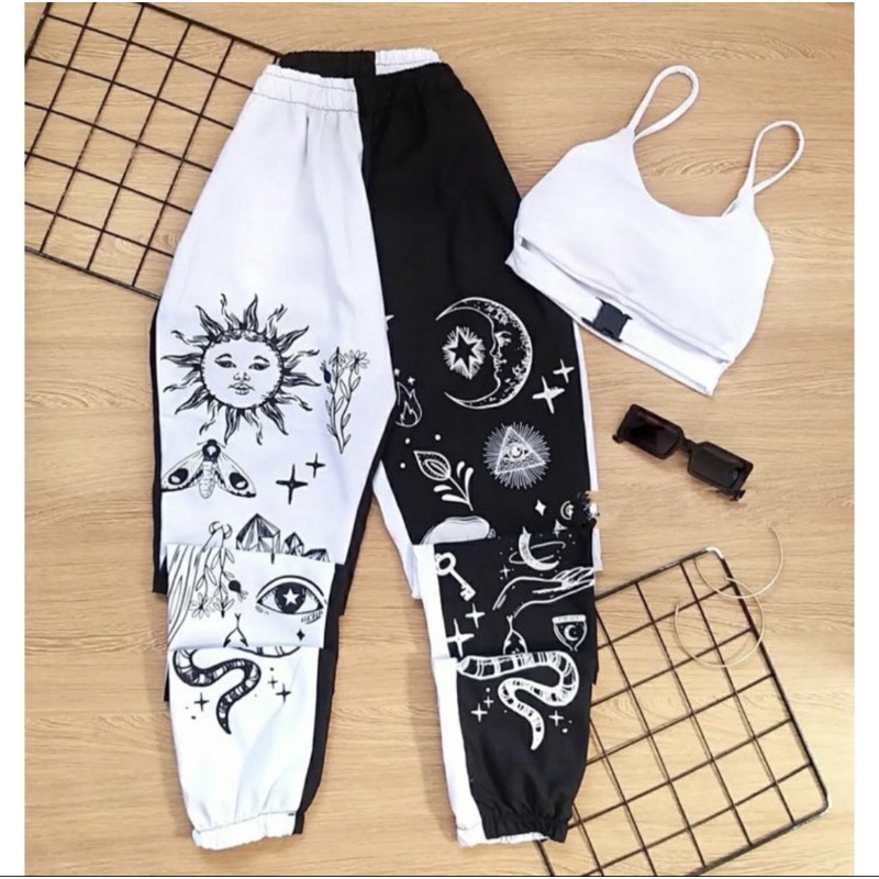 Calça Jogger Dragão Lua e Sol Street Emoji Smile Corta Vento Astros