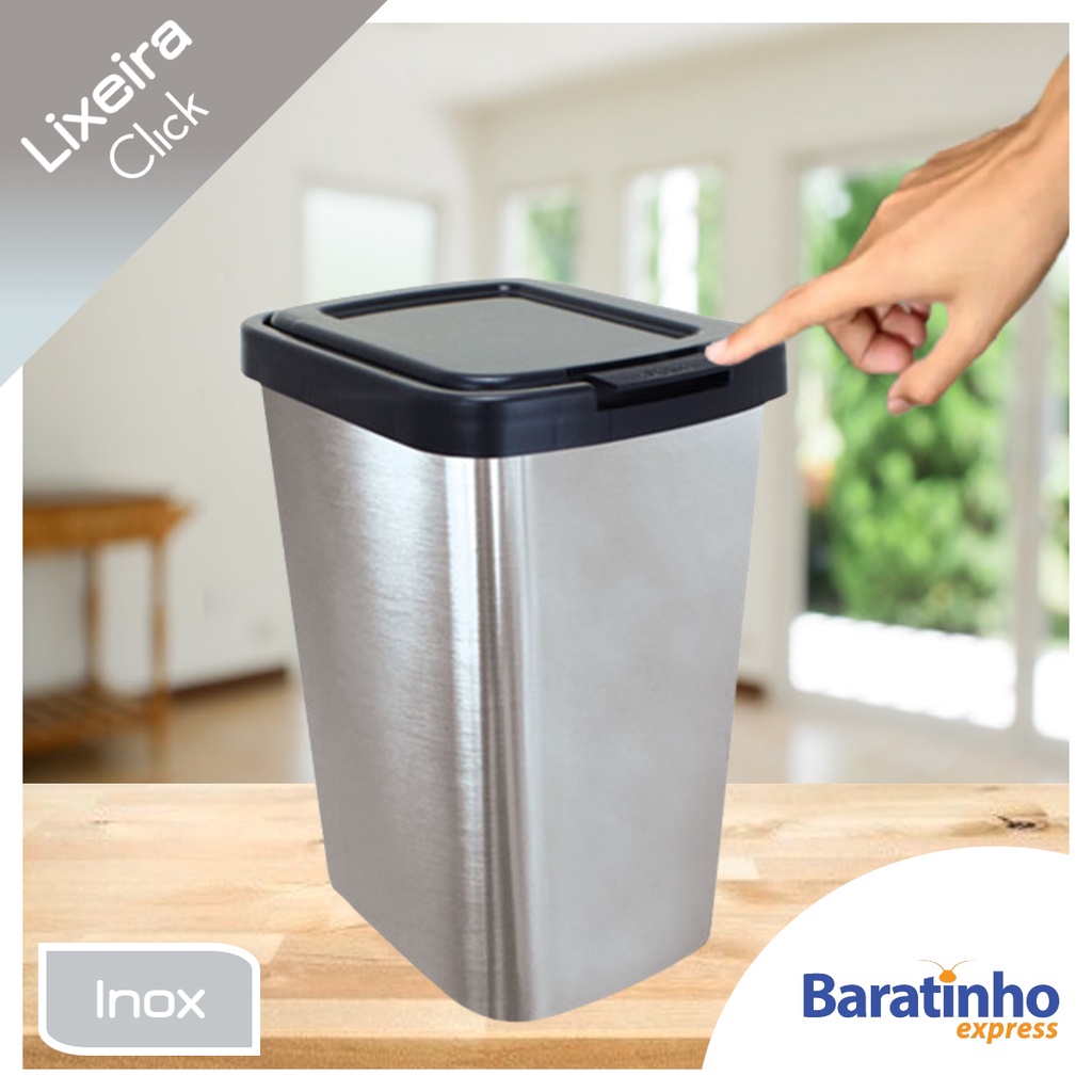 Lixeira Cesto De Lixo Inox Estilizado Tampa Click Litros Shopee Brasil