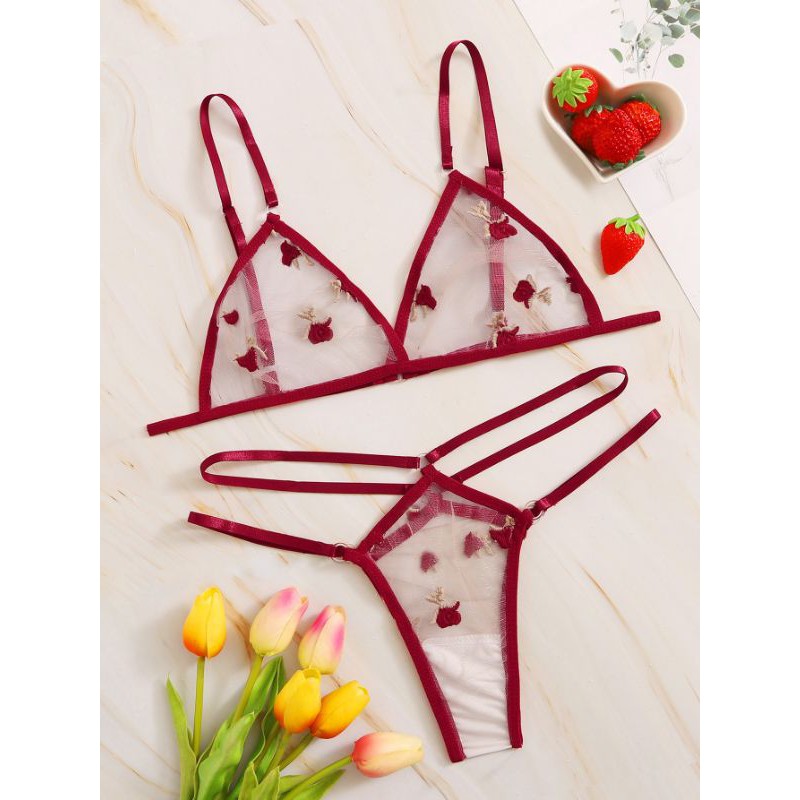 Lingerie Sexy Sensual Bordada Borgonha Shopee Brasil