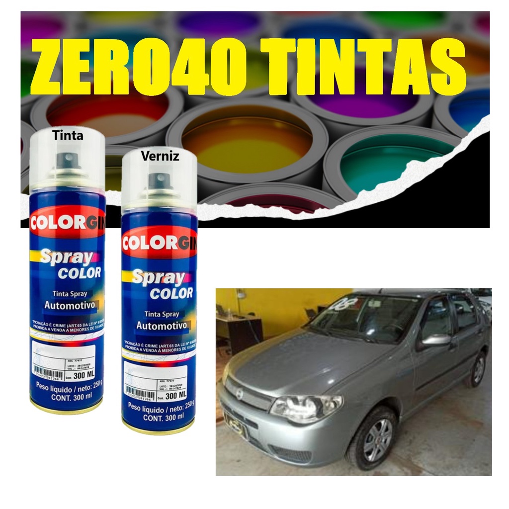 Tinta automotiva Spray Cinza Scandium Fiat + Verniz + Lixa