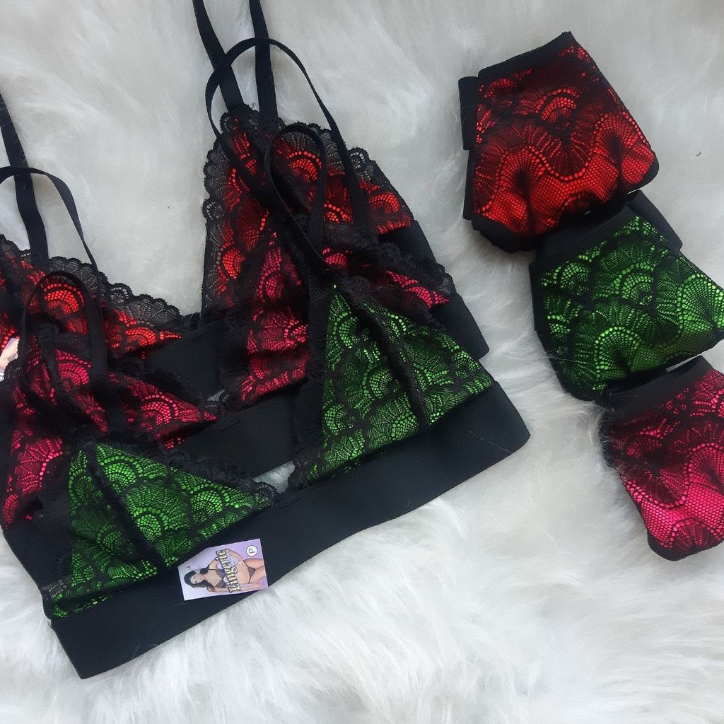 Conjunto Duas Tiras Lingerie Calcinha Neon El Stico Em Poliamida