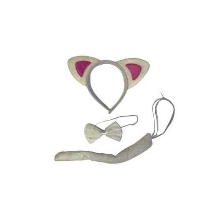 Kit Gatinho Branco Tiara Gravata Rabinho Fantasia Cosplay Shopee