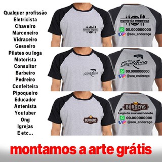 Camisetas Personalizadas Sua Arte Logo Raglan Frente E Costas Empresa