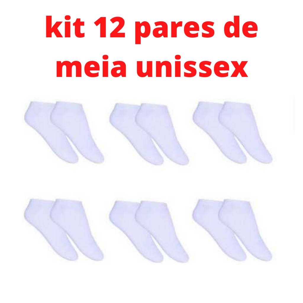 Meias Unissex Kit 12 Pares Soquete Cano Curto 36 A 44 BRANCO Shopee