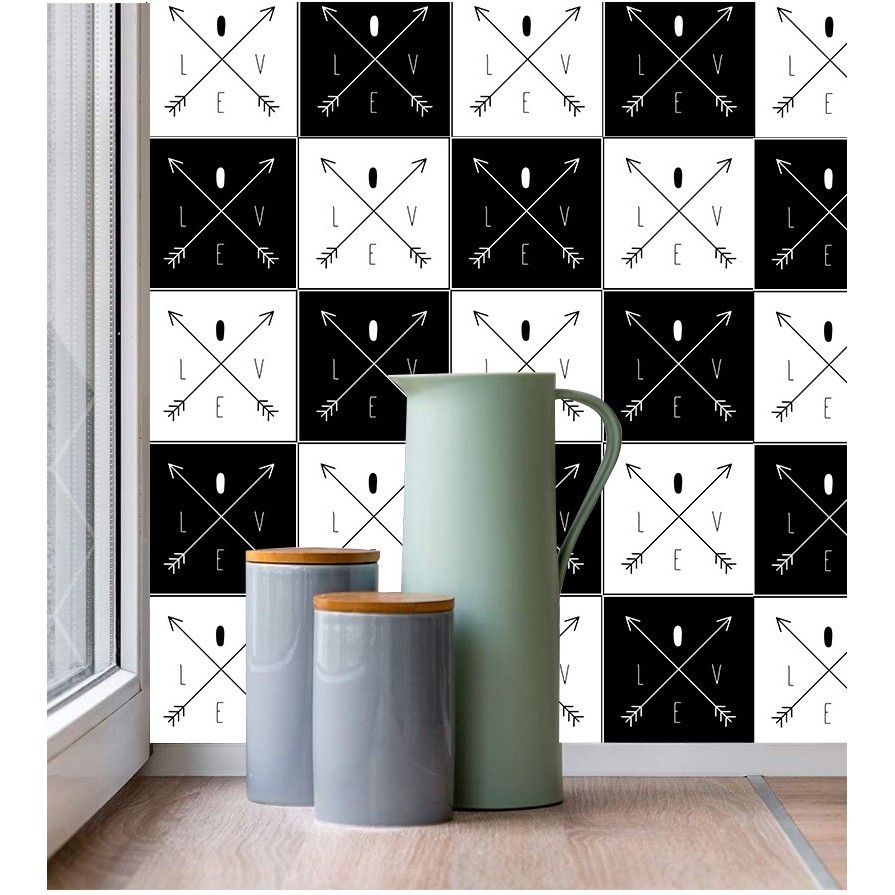 Papel De Parede Azulejo Preto E Branco Love Shopee Brasil