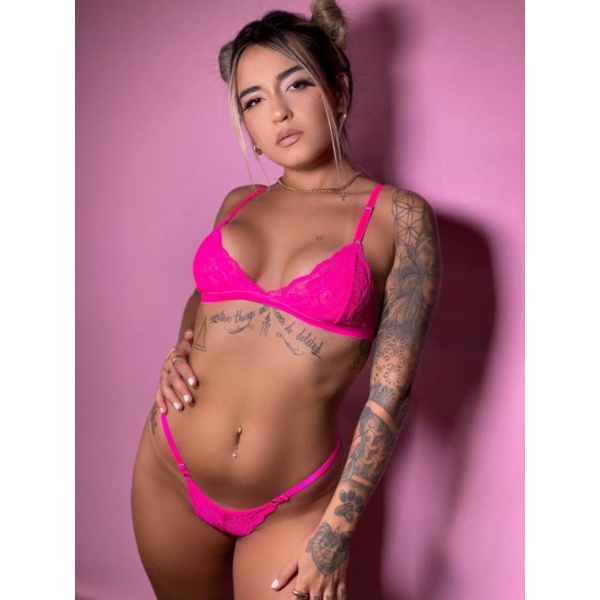 Conjunto De Lingerie Rosa Neon Shopee Brasil