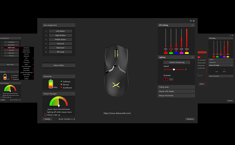 Delux M800pro M800 pro PAW3370 RGB Mouse Para Jogos Óptico Recarregável